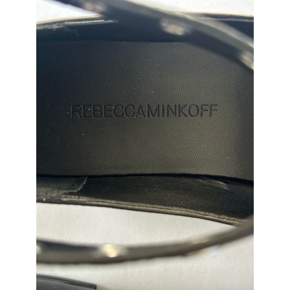 Rebecca Minkoff Black Leather Ankle-Strap Flats with Silver Eyelets - Picture 8 of 10